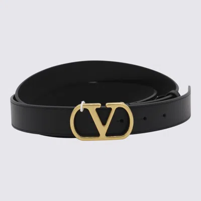 Valentino Garavani Elegant Black Leather Belt With Gold Buckle 30 Mm