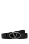 Valentino Black Leather Vlogo The Bold Edition Belt In Neroblackdiamond