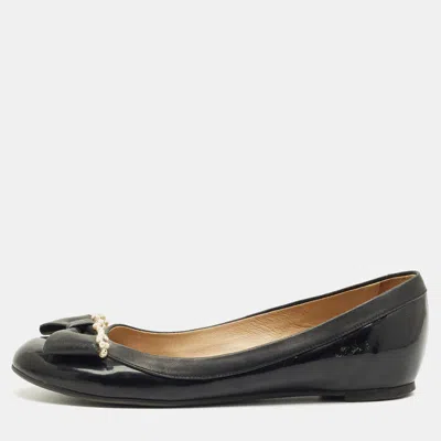 Pre-owned Valentino Garavani Black Leather Bow Ballet Flats Size 38.5
