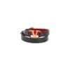 Valentino Double Black Leather Bracelet With Golden Vlogo Detail In Black