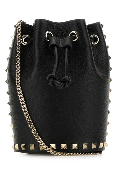 Valentino Garavani Black Leather Bucket Bag