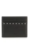 Valentino Garavani Rockstud Black Vitello Stampa Alce Card Holder In Black