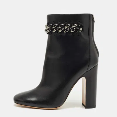 Pre-owned Valentino Garavani Black Leather Chain Link Ankle Length Boots Size 41