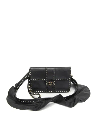 Valentino Garavani Valentino Black Leather Chain/shoulder Wallet (authentic Pre-loved)