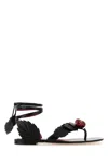 Valentino Leather Cherryfic Thong Sandals Leaf Detail In Black
