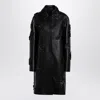 Valentino Black Leather Coat With Embroidery In Black