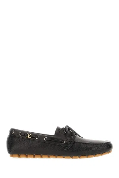 Valentino Garavani Black Leather Driver Fastaway Loafers