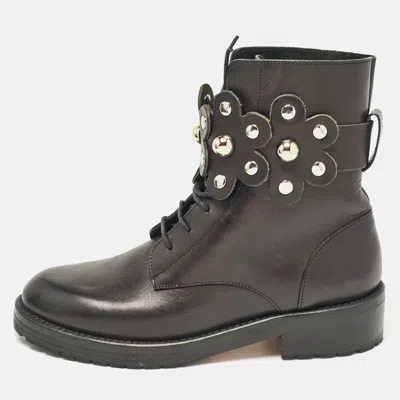 Pre-owned Valentino Garavani Black Leather Embellished Combat Boots Size 36