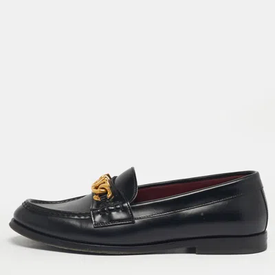 Pre-owned Valentino Garavani Black Leather Escape Vlogo Chain Slip On Loafers Size 40