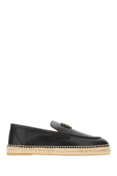 Valentino Garavani Black Leather Espadrilles In Nero