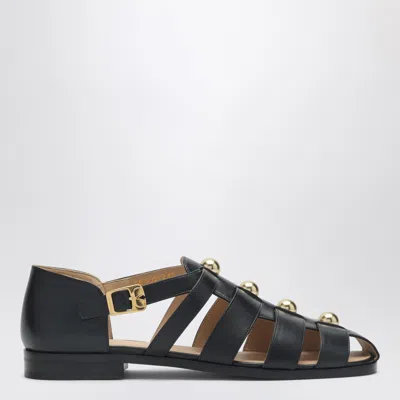 VALENTINO GARAVANI VALENTINO GARAVANI BLACK LEATHER FISHERMAN SANDALS WITH STUDS