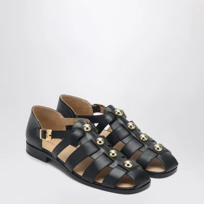 VALENTINO GARAVANI BLACK LEATHER FISHERMAN SANDALS WITH STUDS