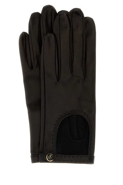 VALENTINO GARAVANI BLACK LEATHER GLOVES
