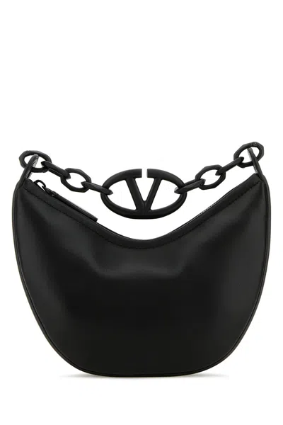 Valentino Garavani Black Leather Hobo Vlogo Moon Handbag