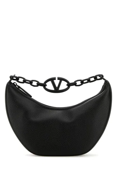 Valentino Garavani Black Leather Hobo Vlogo Moon Handbag