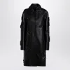 Valentino Black Leather Coat With Embroidery In Black