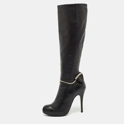 Pre-owned Valentino Garavani Black Leather Knee Length Boots Size 38