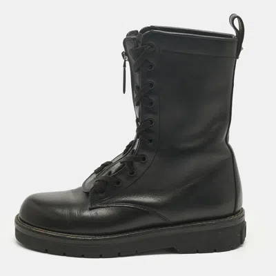 Pre-owned Valentino Garavani Black Leather Lace Up Combat Boots Size 39