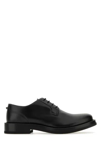 VALENTINO GARAVANI BLACK LEATHER LACE-UP SHOES