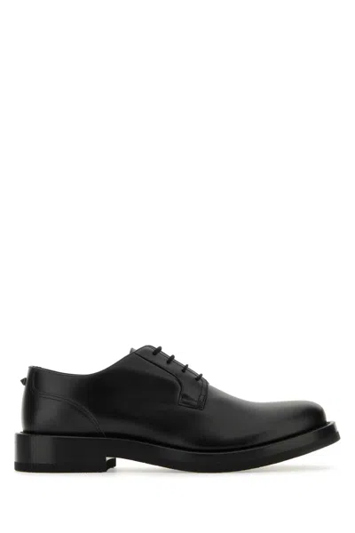 VALENTINO GARAVANI BLACK LEATHER LACE-UP SHOES