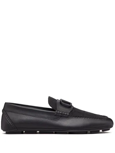 Valentino Garavani Black Leather Loafers With Vlogo Detail For Men