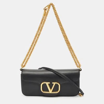 Pre-owned Valentino Garavani Black Leather Loco Flap Shoulder Bag