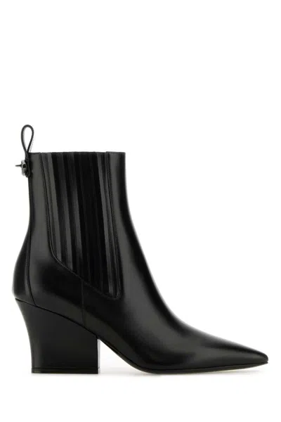 VALENTINO GARAVANI BLACK LEATHER LOGO ANKLE BOOTS