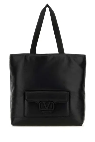 Valentino Garavani Black Leather Logo Shopping Bag
