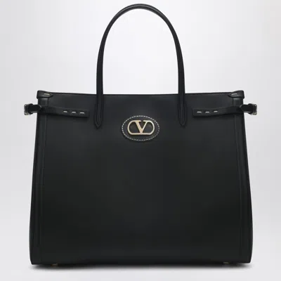 VALENTINO GARAVANI VALENTINO GARAVANI BLACK LEATHER MEDIUM ANTIBES TOTE BAG