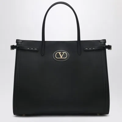 Valentino Garavani Black Leather Medium Antibes Tote Bag