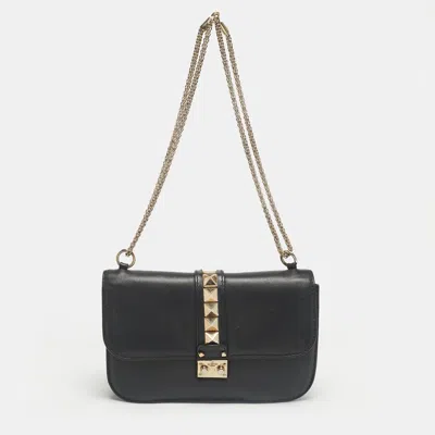 Pre-owned Valentino Garavani Black Leather Medium Glam Lock Shoulder Bag