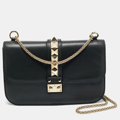 Pre-owned Valentino Garavani Black Leather Medium Rockstud Glam Lock Shoulder Bag