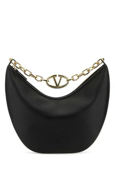 Valentino Garavani Black Leather Medium Vlogo Moon Shoulder Bag