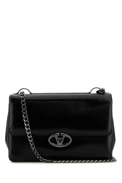 Valentino Garavani Black Leather Medium Vlogo Shoulder Bag In Nero