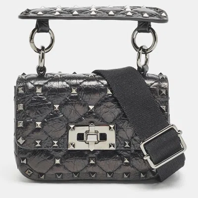 Pre-owned Valentino Garavani Black Leather Micro Rockstud Spike Crossbody Bag