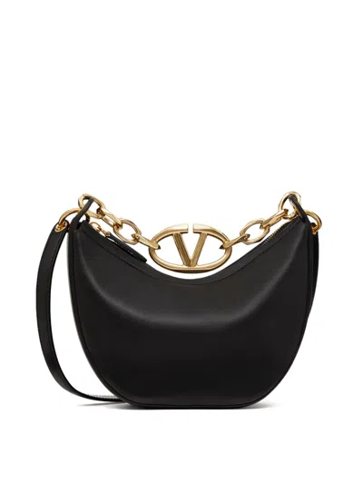 VALENTINO GARAVANI BLACK LEATHER MINI HOBO VLOGO SHOULDER BAG