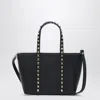 Valentino Rockstud Mini Tote In Hammered Leather In Black