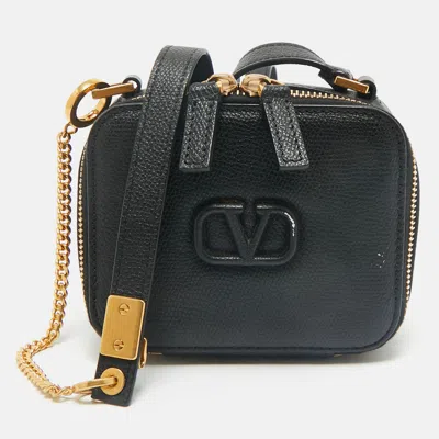 Pre-owned Valentino Garavani Black Leather Mini Vsling Camera Crossbody Bag