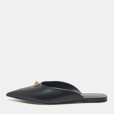 Pre-owned Valentino Garavani Black Leather One Stud Flat Mules Size 41