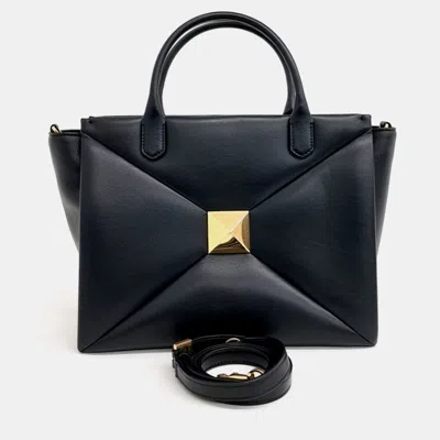 Pre-owned Valentino Garavani Black Leather One Stud Tote Bag