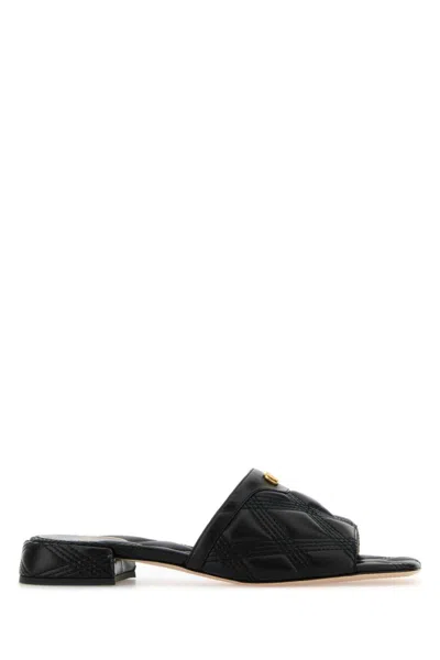 VALENTINO GARAVANI BLACK LEATHER QUILTIE SANDALS