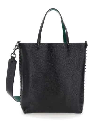 Valentino Garavani Black Leather Reversible Tote