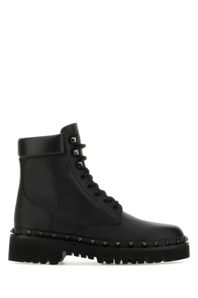 Valentino Garavani Black Leather Rockstud Ankle Boots