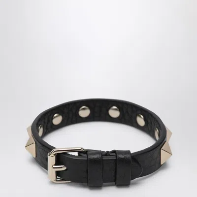 Valentino Garavani Valentino Black Leather Rockstud Bracelet