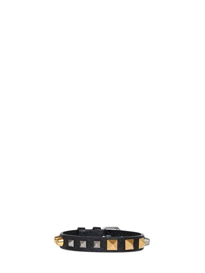 Valentino Garavani Black Leather Rockstud Bracelet In Pattern