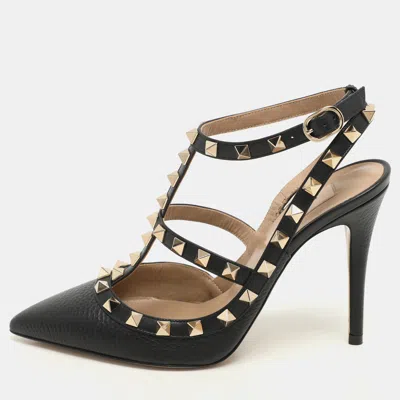 Pre-owned Valentino Garavani Black Leather Rockstud Caged Pumps Size 36