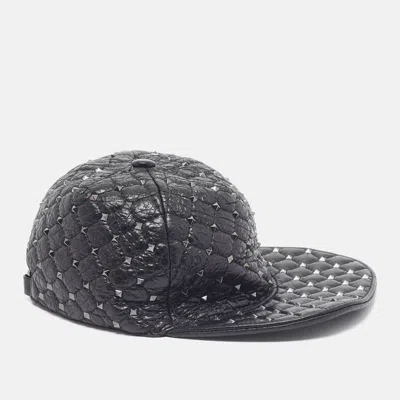 Pre-owned Valentino Garavani Black Leather Rockstud Cap M