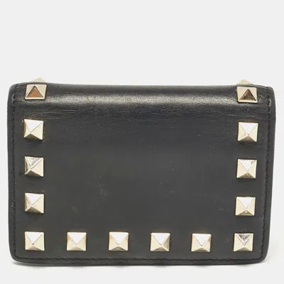 Pre-owned Valentino Garavani Black Leather Rockstud Card Case