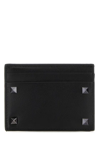Valentino Garavani Leather Stud Embellished Card Holder In Black