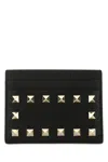 Valentino Black Leather Rockstud Card Holder In Black